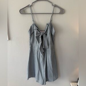 Pink Lily Blue and Gray Tie Front Romper